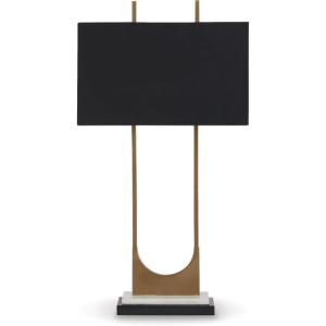 Signature Design by Ashley Malana 33″ Contemporary Metal Table Lamp with Marble Base, Black & Brass(Black)
