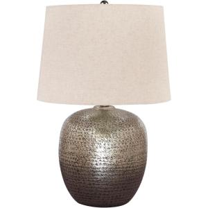 Signature Design by Ashley Malthace 24.5″ Metal Accent Table Lamp, Beige, Copper, Blue & Bronze(Antique Silver Finish)