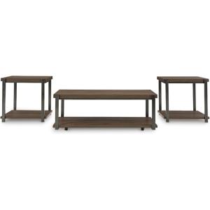 Signature Design by Ashley Trindwick Contemporary Table with Shelf and Casters, Set of 2, Gray & Dark Brown