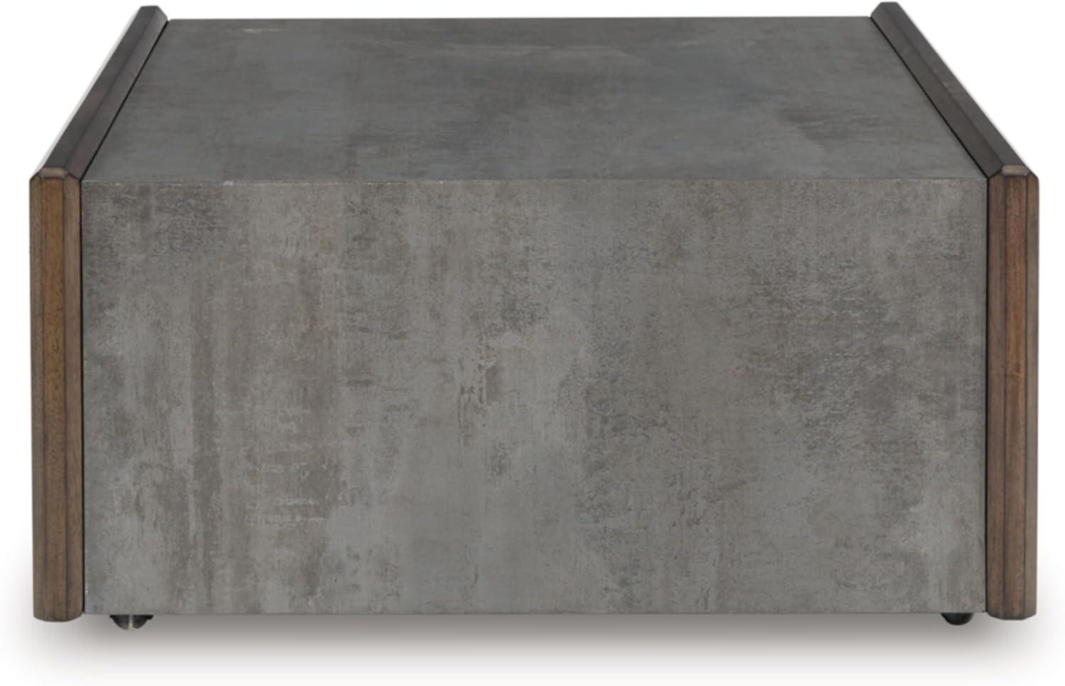 imageSignature Design by Ashley Kallenny Contemporary 8Drawer Coffee Table with Faux Cement Top and Casters Dark Brown ampamp Gray