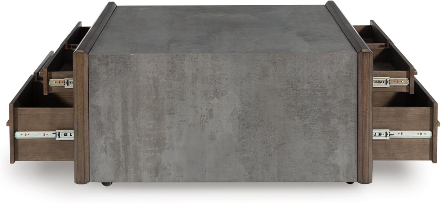 imageSignature Design by Ashley Kallenny Contemporary 8Drawer Coffee Table with Faux Cement Top and Casters Dark Brown ampamp Gray