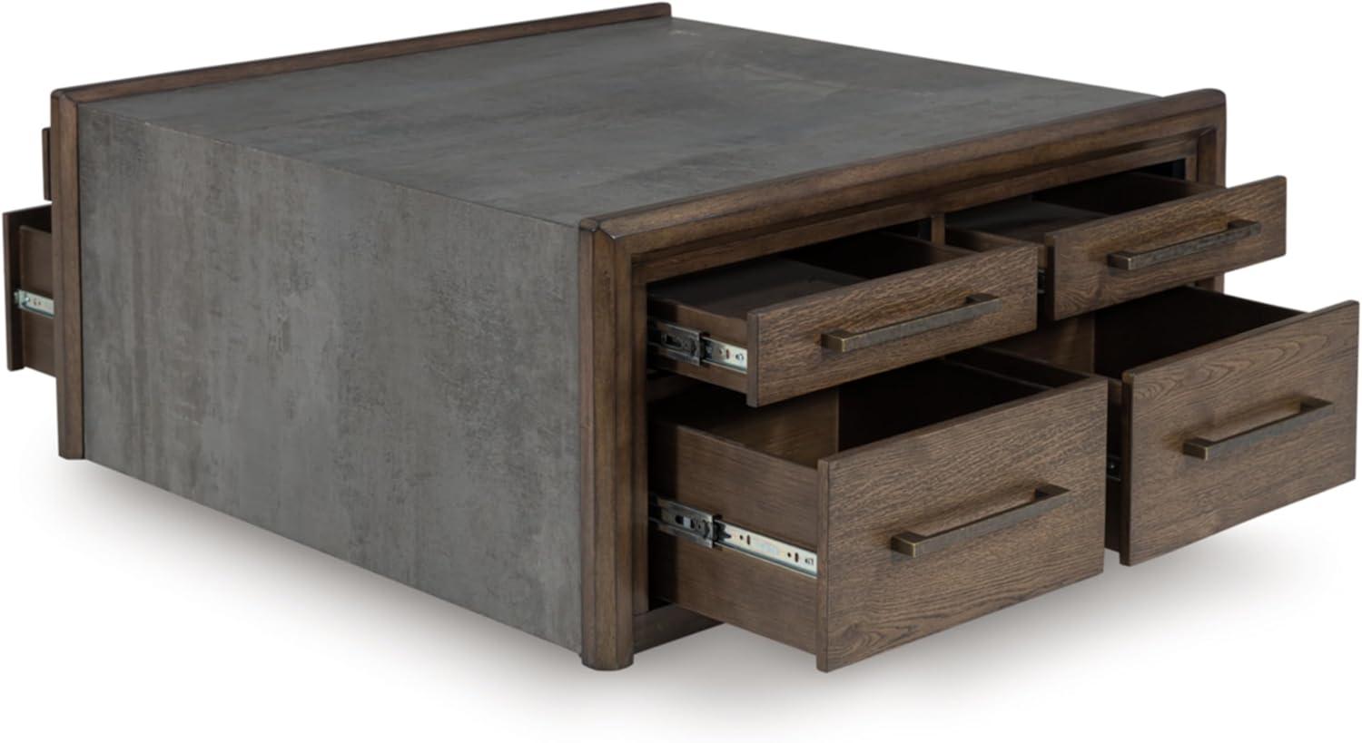imageSignature Design by Ashley Kallenny Contemporary 8Drawer Coffee Table with Faux Cement Top and Casters Dark Brown ampamp Gray