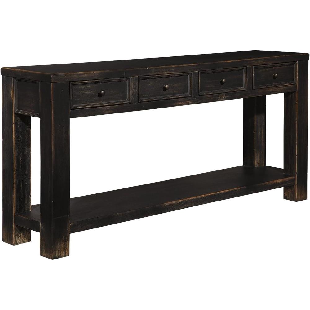 imageSignature Design by Ashley Gavelston Rustic Sofa Table with 4 Drawers and Lower Shelf Weathered BlackBlack