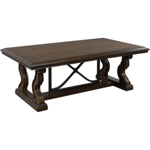 Signature Design by Ashley Maylee Classic Coffee Table with Trestle Base, Dark Brown
