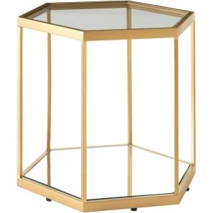 Signature Design by Ashley Veerwick Glam Metal Accent Table with Glass Top and Lower Shelf, Metallic