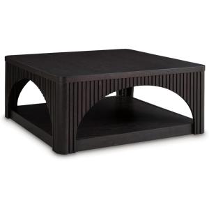 Signature Design by Ashley Yellink Contemporary Coffee Table with Casters, Open Shelf, Arches and Lattice Details, Black