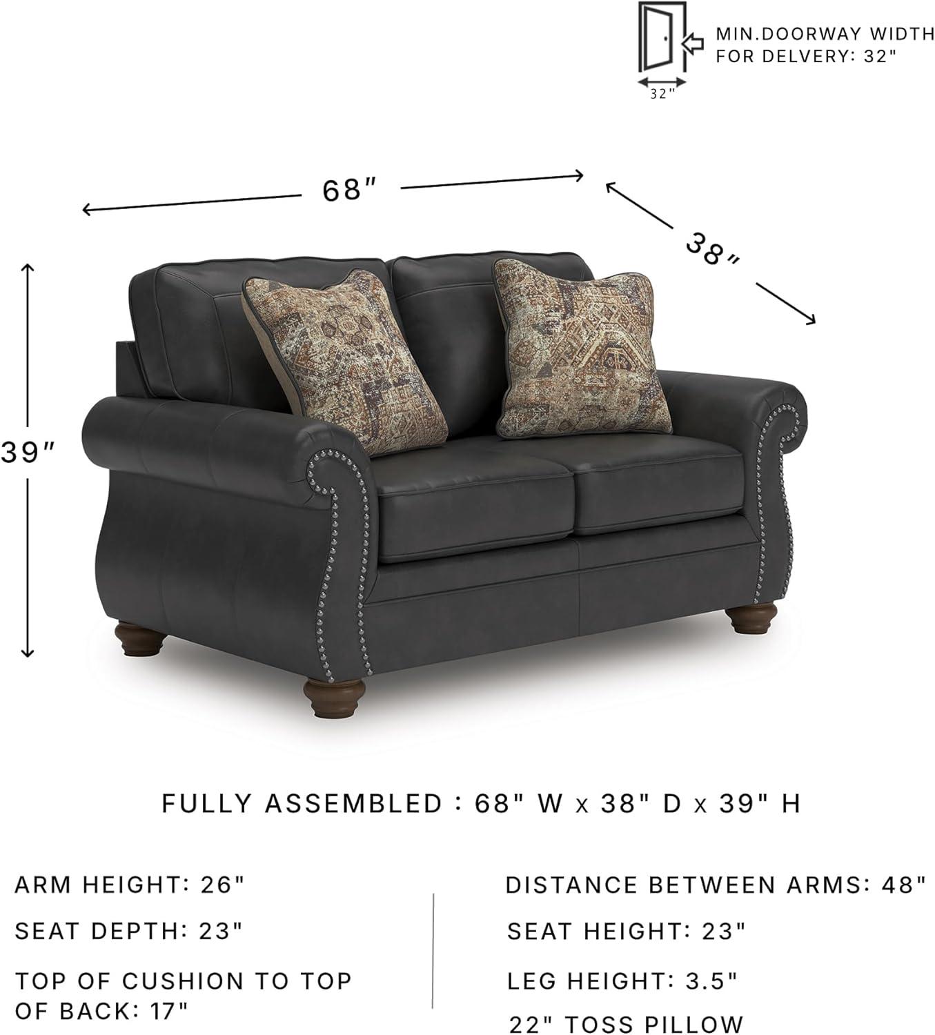 imageSignature Design by Ashley Chatterton Rustic Faux Leather Loveseat with Nailhead Trim and 2 Throw Pillows Reinforced Frame for Added Stability Reversible Seat Cushions Turned Legs BlackBlack