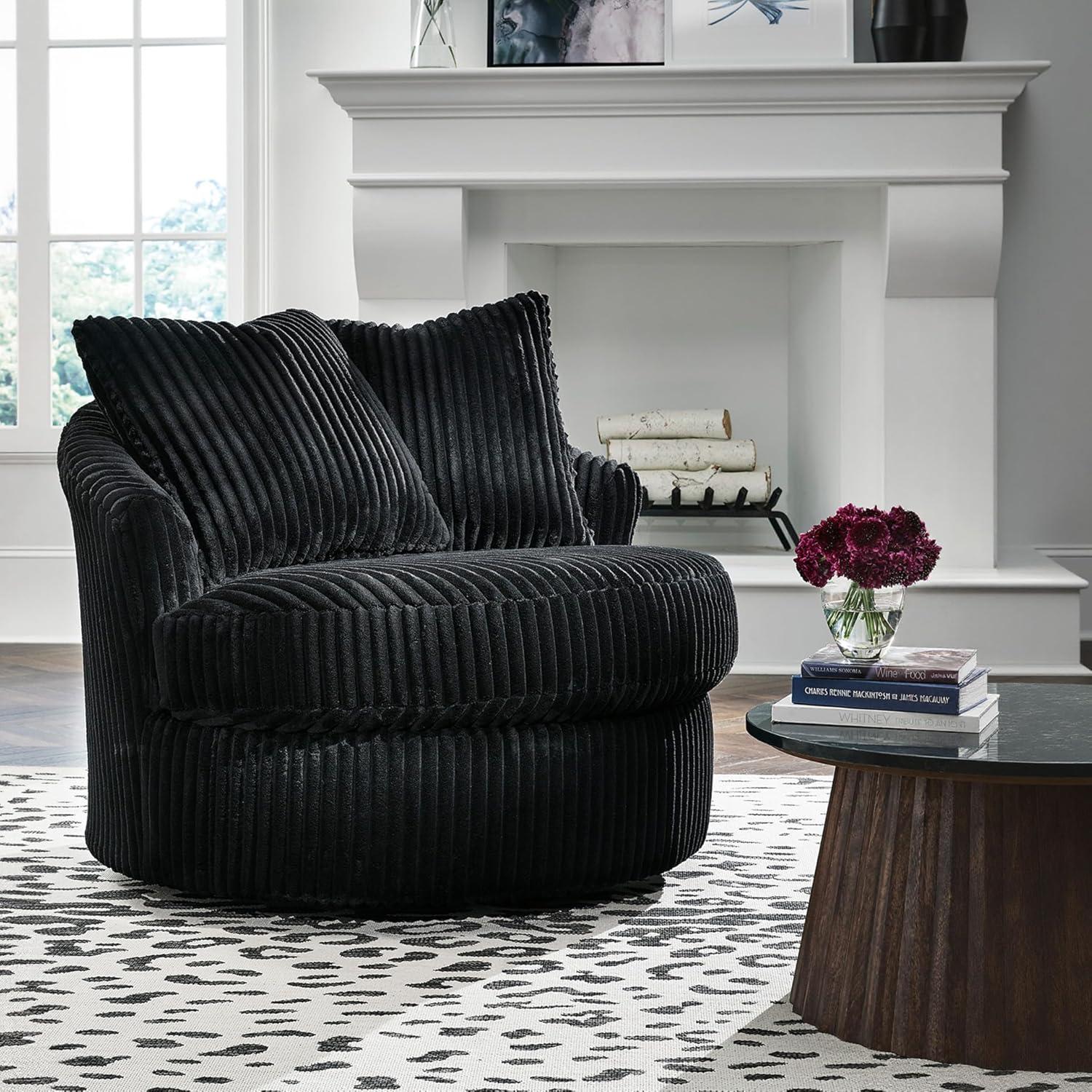 imageSignature Design by Ashley Gramwell Casual Swivel Chair with Throw Pillows Flared Arms and Removable Cushions BlackBlack