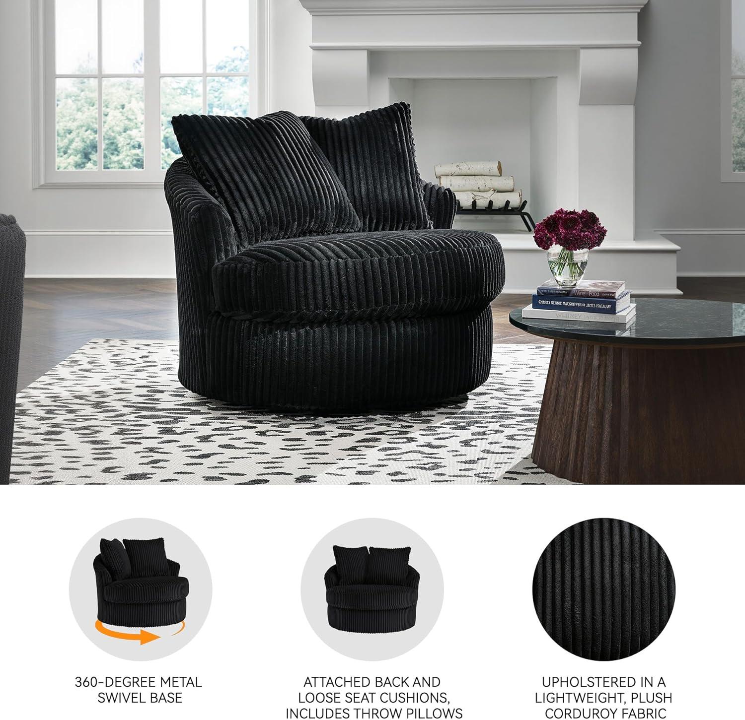 imageSignature Design by Ashley Gramwell Casual Swivel Chair with Throw Pillows Flared Arms and Removable Cushions BlackBlack
