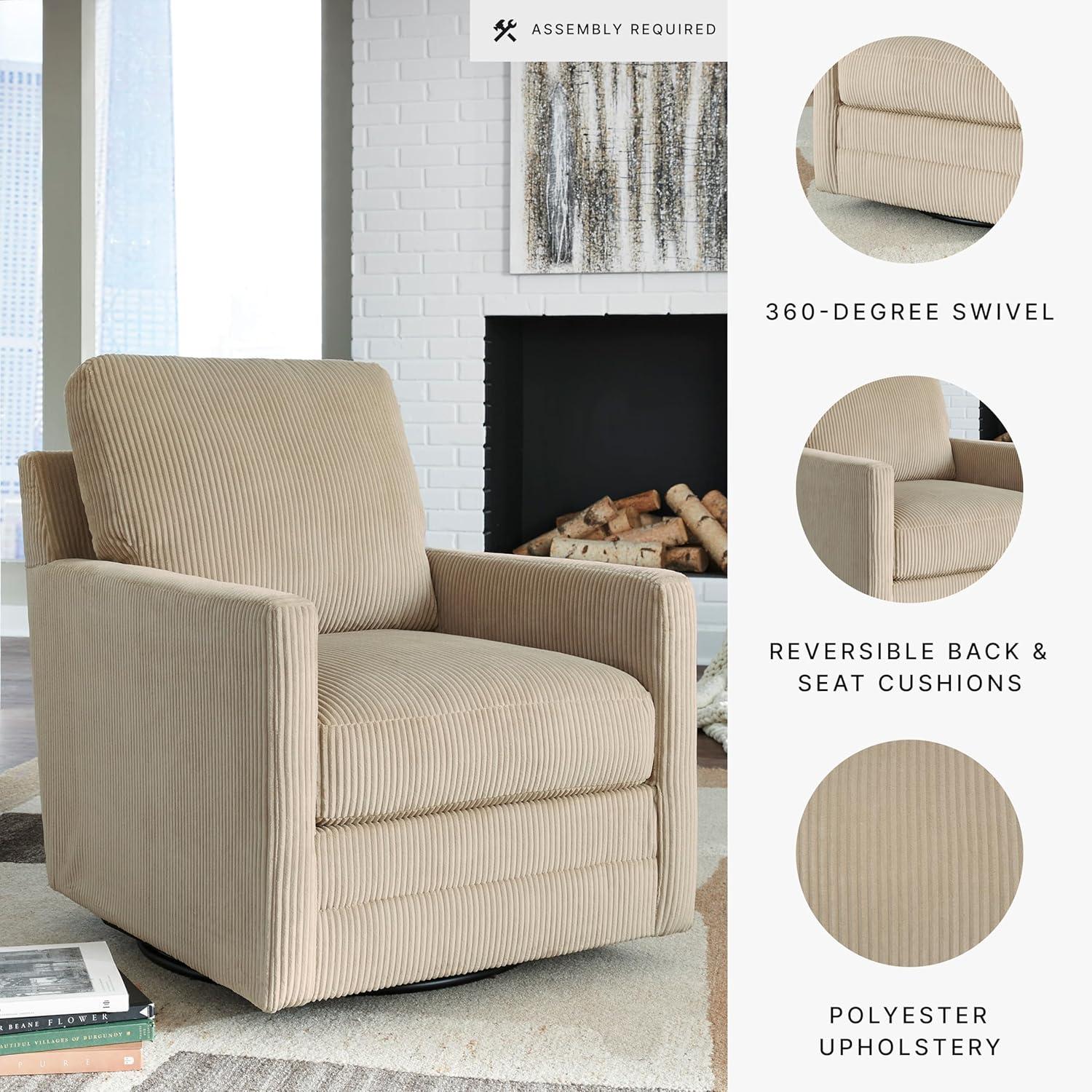 imageSignature Design by Ashley Icaman Contemporary Swivel Chair with Removable Cushions Light BrownLight Brown