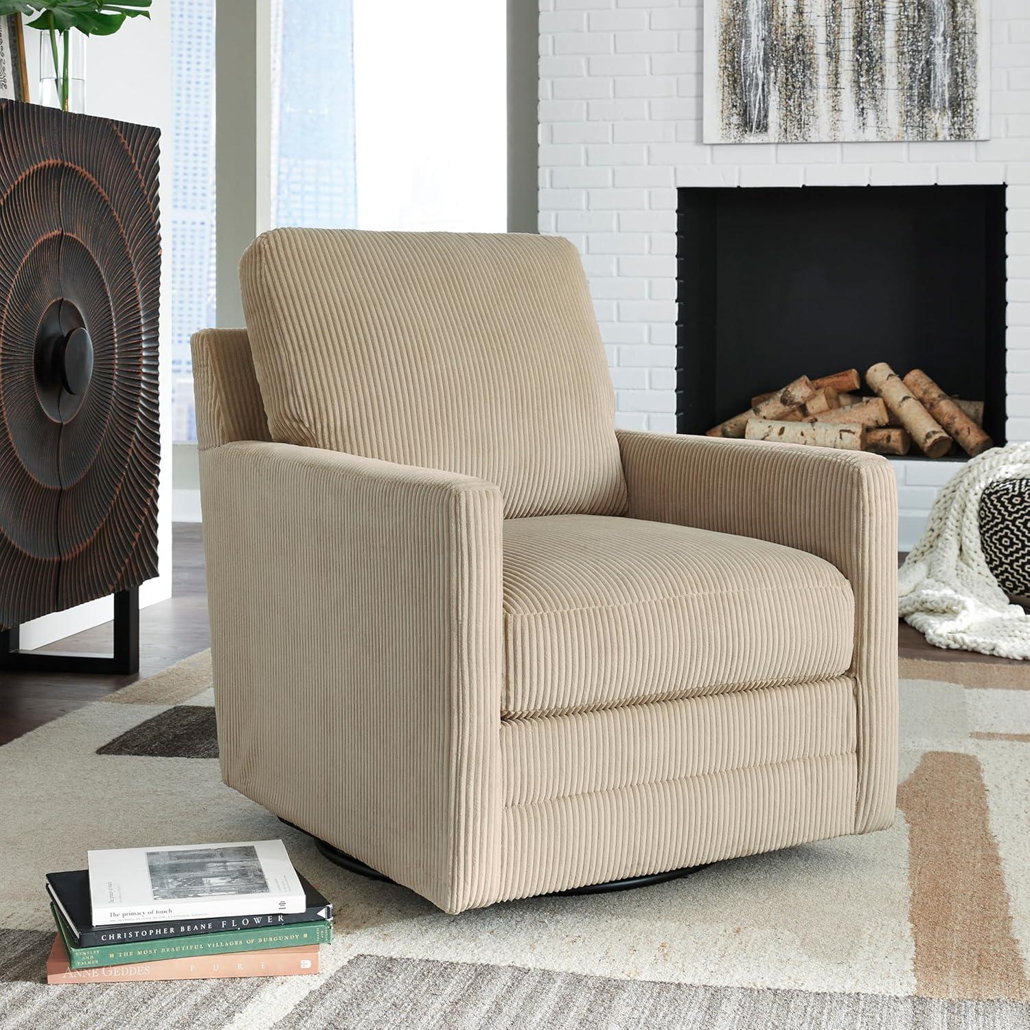 imageSignature Design by Ashley Icaman Contemporary Swivel Chair with Removable Cushions Light BrownLight Brown