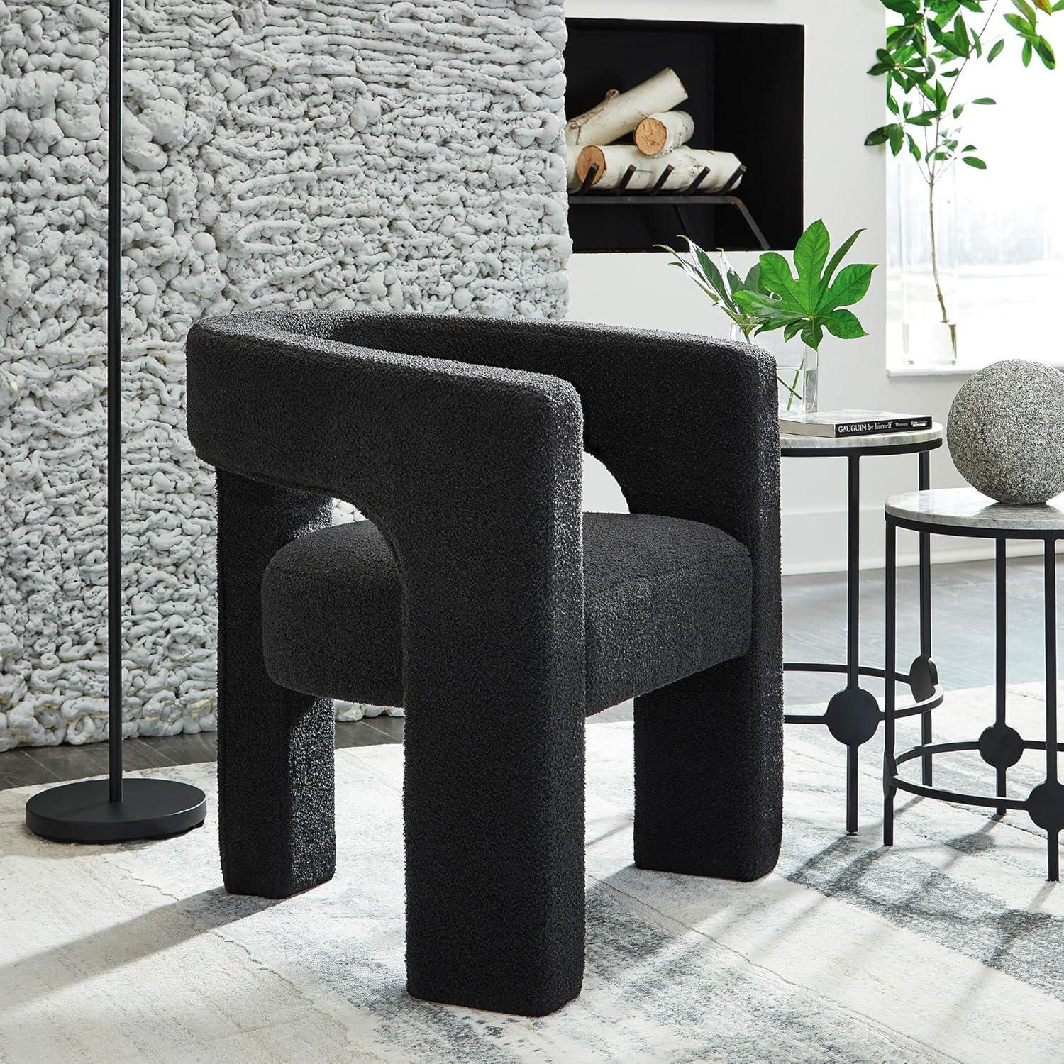 imageSignature Design by Ashley Landick Urban Boucle Upholstered Accent Chair with Barrel Back and 3 Legs WhiteBlack