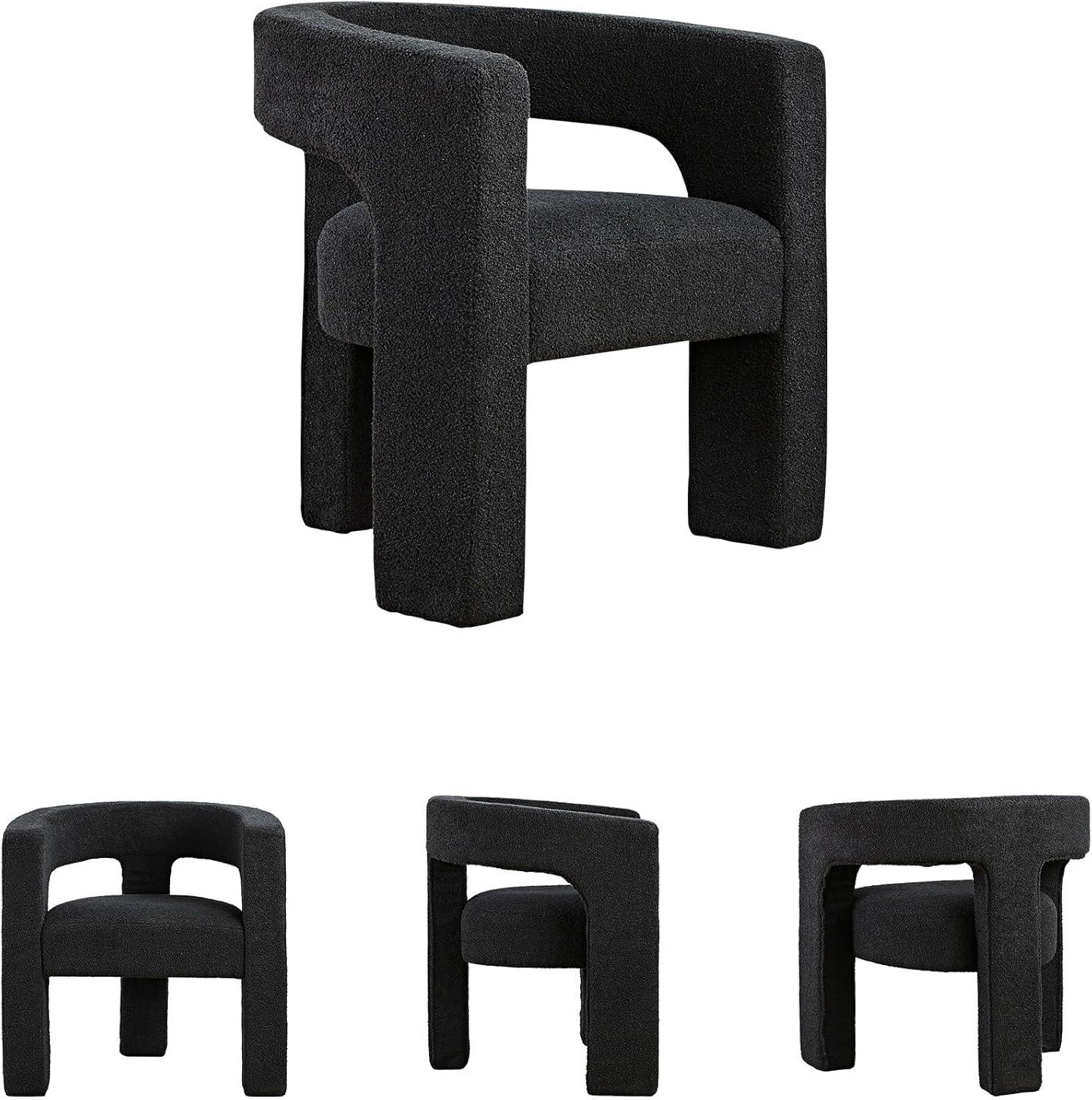 imageSignature Design by Ashley Landick Urban Boucle Upholstered Accent Chair with Barrel Back and 3 Legs WhiteBlack