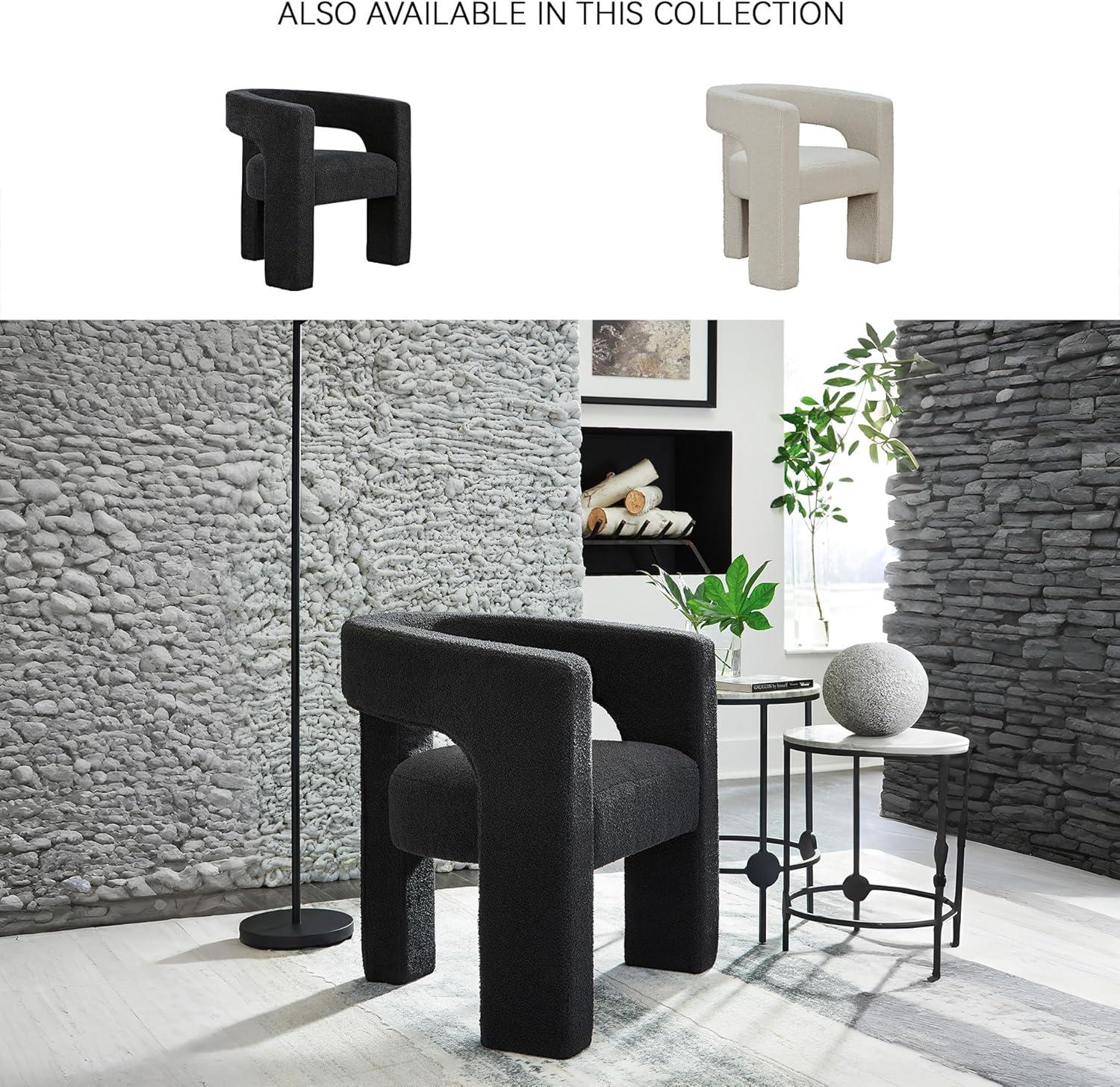 imageSignature Design by Ashley Landick Urban Boucle Upholstered Accent Chair with Barrel Back and 3 Legs WhiteBlack