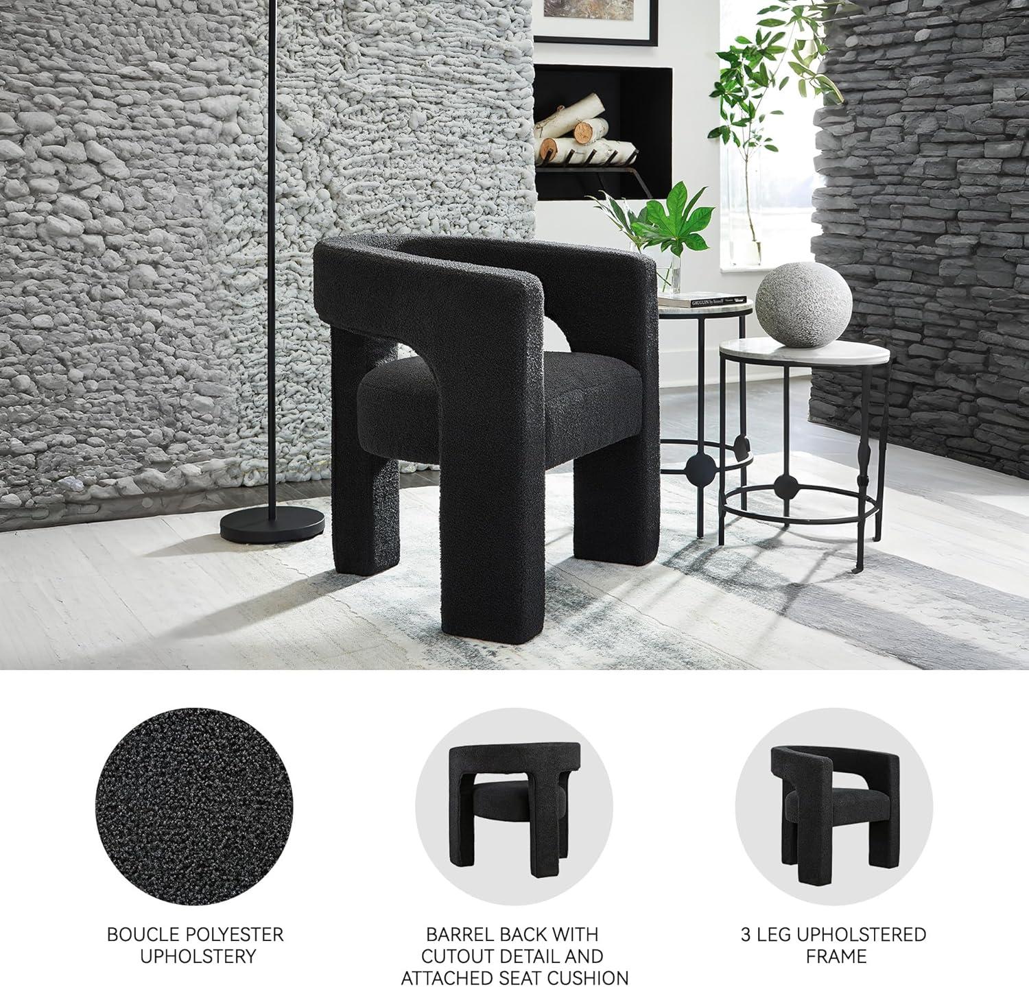 imageSignature Design by Ashley Landick Urban Boucle Upholstered Accent Chair with Barrel Back and 3 Legs WhiteBlack