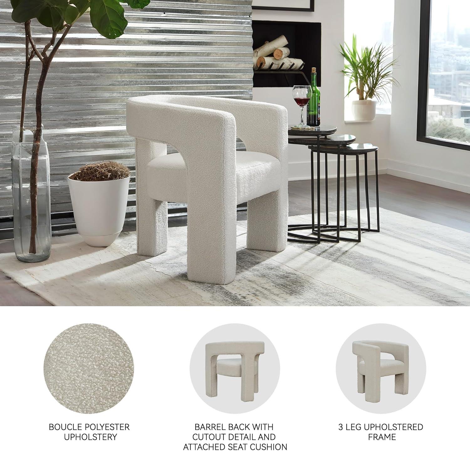 imageSignature Design by Ashley Landick Urban Boucle Upholstered Accent Chair with Barrel Back and 3 Legs WhiteWhite