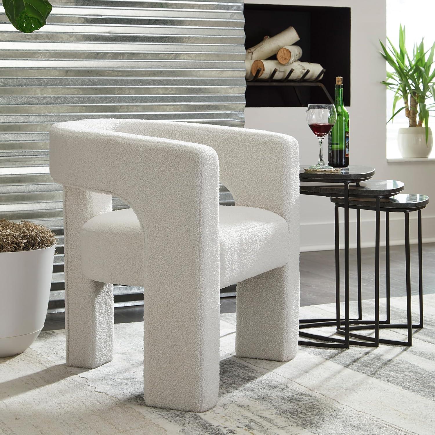 imageSignature Design by Ashley Landick Urban Boucle Upholstered Accent Chair with Barrel Back and 3 Legs WhiteWhite