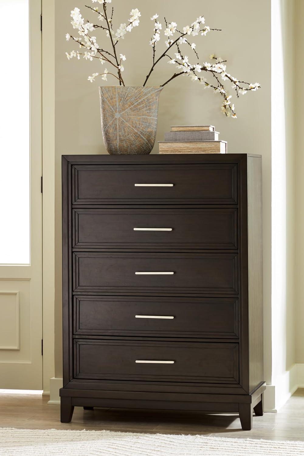 imageSignature Design by Ashley Neymorton Traditional 5Drawer Chest of Drawers with Felt Lining Dark Brown