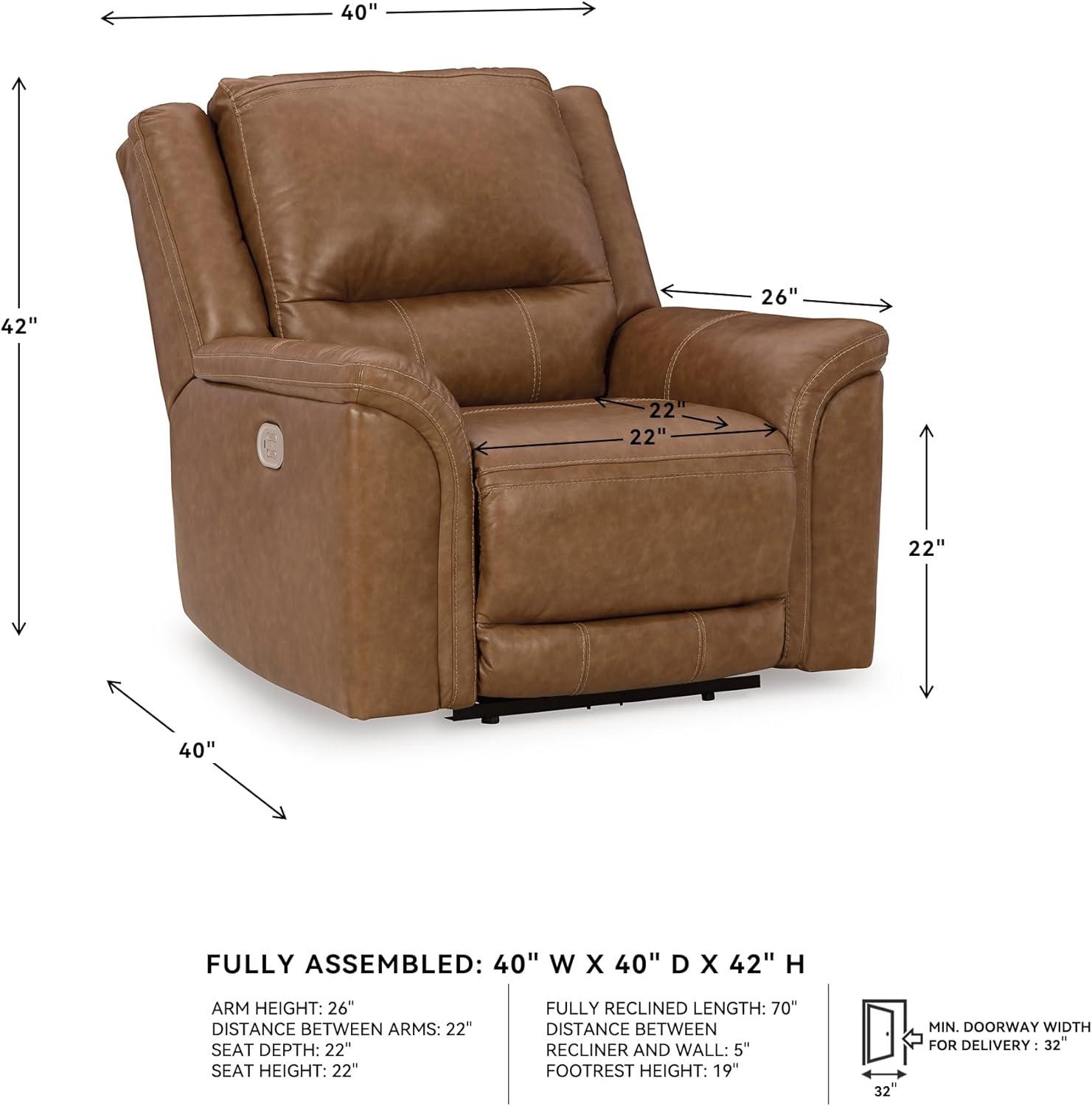 imageSignature Design by Ashley Trasimeno Contemporary Leather Match Wall Hugger Power Recliner with Adjustable Headrest and USB Ports Light Brown