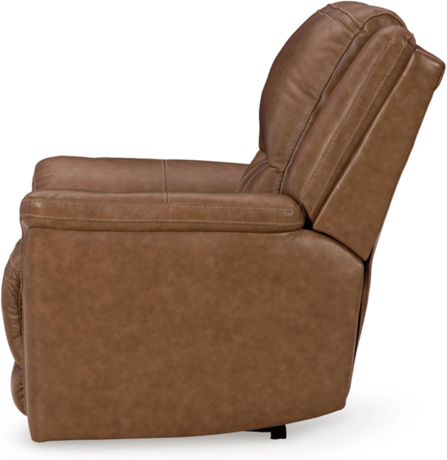 imageSignature Design by Ashley Trasimeno Contemporary Leather Match Wall Hugger Power Recliner with Adjustable Headrest and USB Ports Light Brown