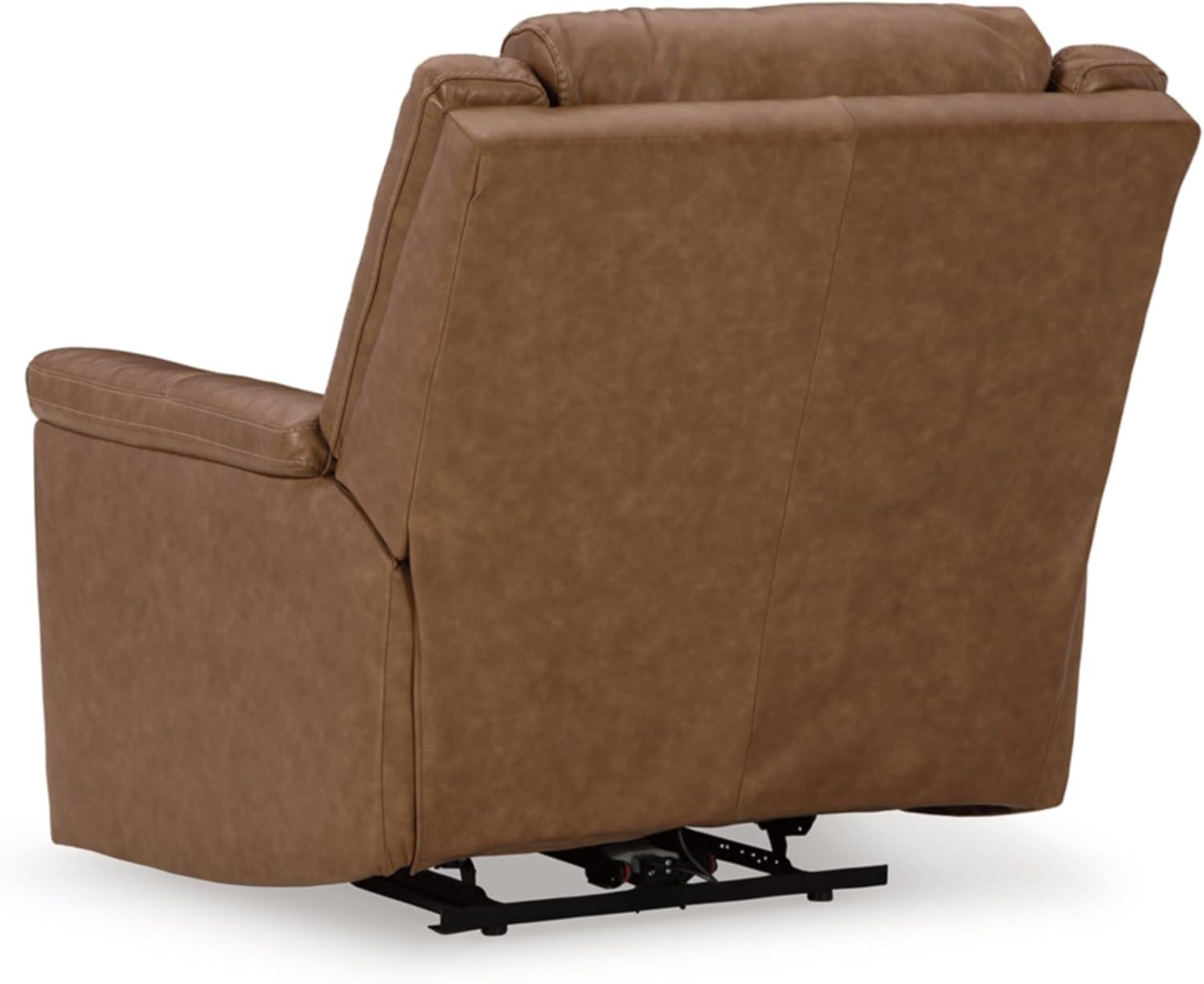 imageSignature Design by Ashley Trasimeno Contemporary Leather Match Wall Hugger Power Recliner with Adjustable Headrest and USB Ports Light Brown