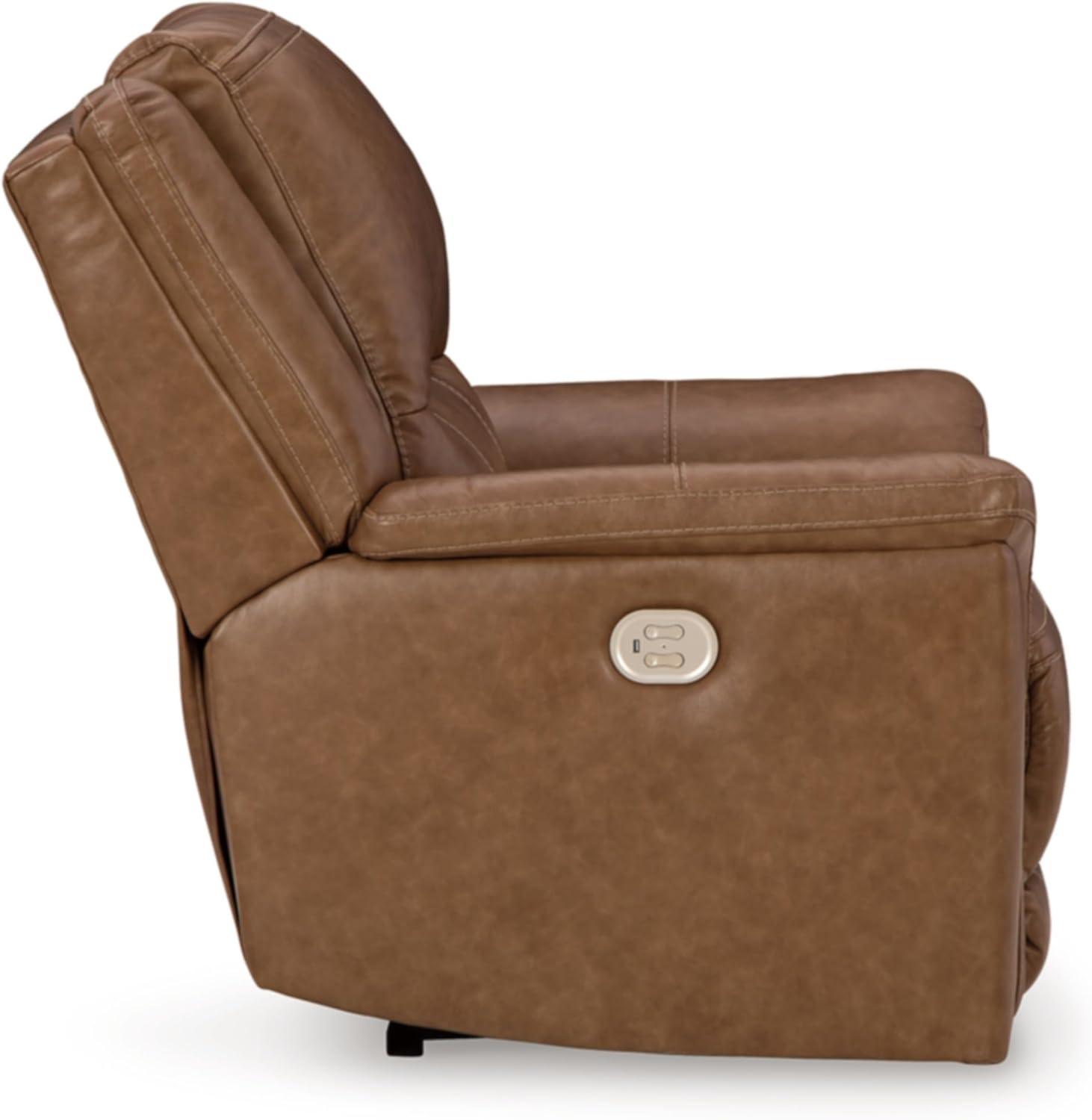 imageSignature Design by Ashley Trasimeno Contemporary Leather Match Wall Hugger Power Recliner with Adjustable Headrest and USB Ports Light Brown