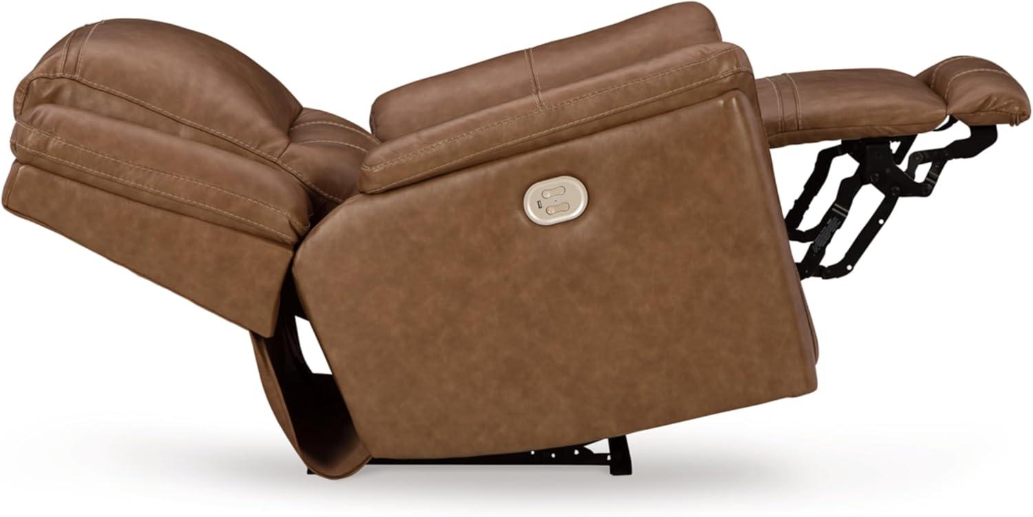imageSignature Design by Ashley Trasimeno Contemporary Leather Match Wall Hugger Power Recliner with Adjustable Headrest and USB Ports Light Brown