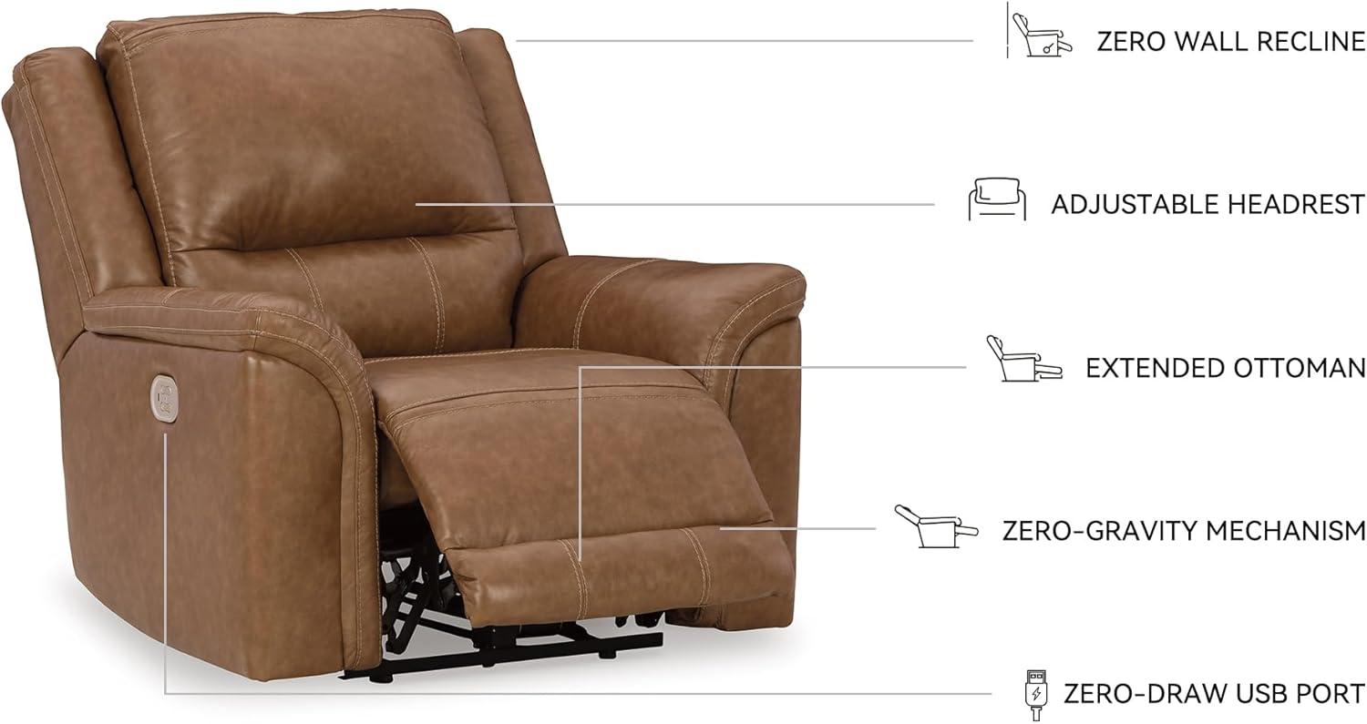 imageSignature Design by Ashley Trasimeno Contemporary Leather Match Wall Hugger Power Recliner with Adjustable Headrest and USB Ports Light Brown