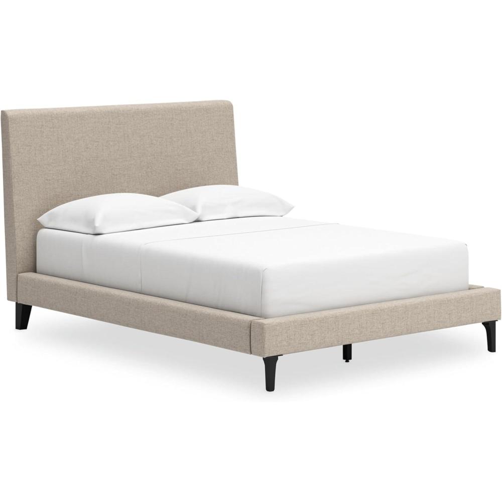 imageSignature Design by Ashley Cielden Contemporary Queen Upholstered Platform Bed with Wood Roll Slats No Box Spring Needed GraySoft Gray