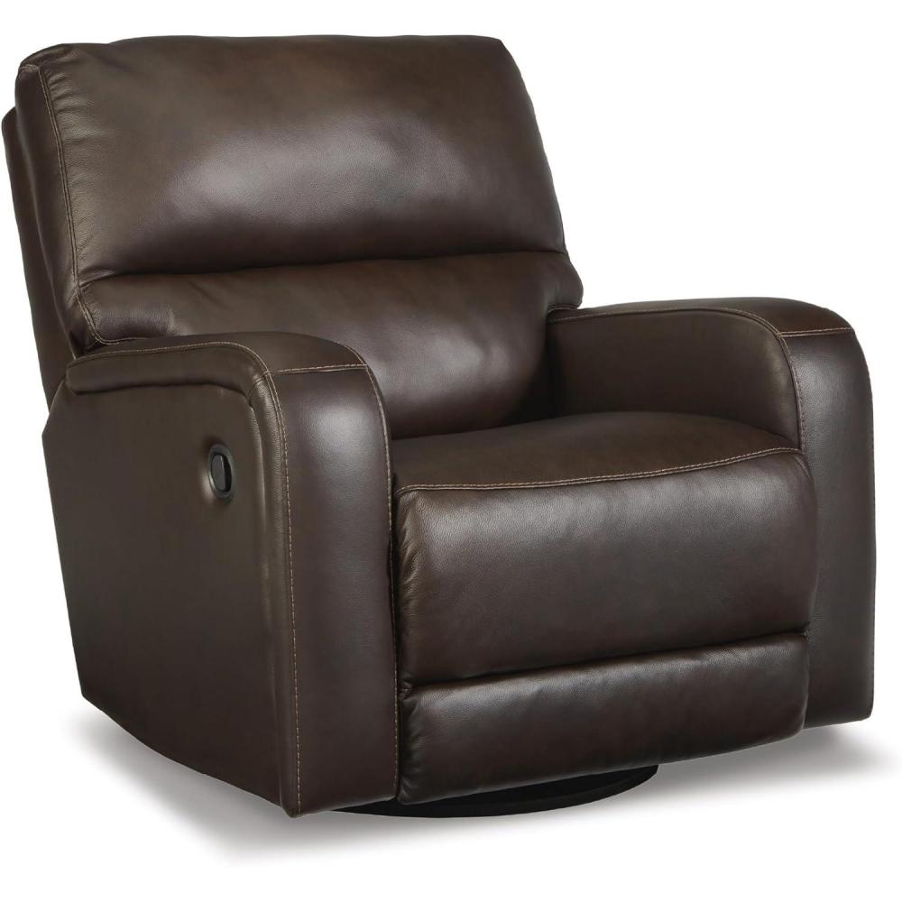 imageSignature Design by Ashley Emberla Contemporary Leather Match Manual Swivel Glider Rocker Recliner Dark Brown