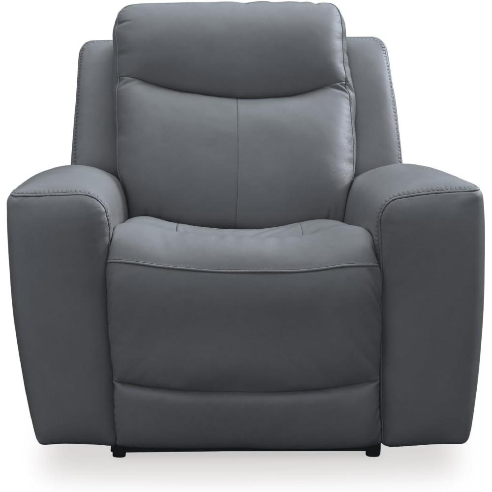 imageSignature Design by Ashley Mindanao Contemporary Leather Match Upholstered Power Recliner with Adjustable Headrest Gray