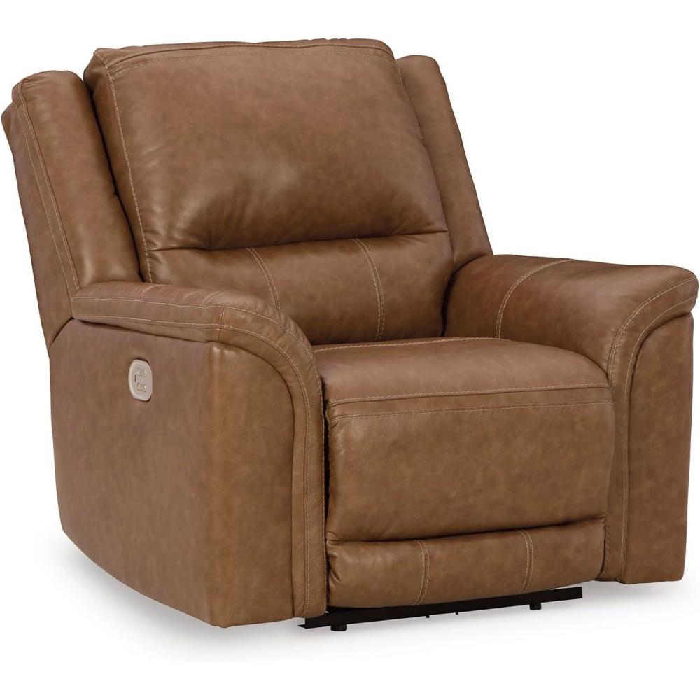 imageSignature Design by Ashley Trasimeno Contemporary Leather Match Wall Hugger Power Recliner with Adjustable Headrest and USB Ports Light Brown