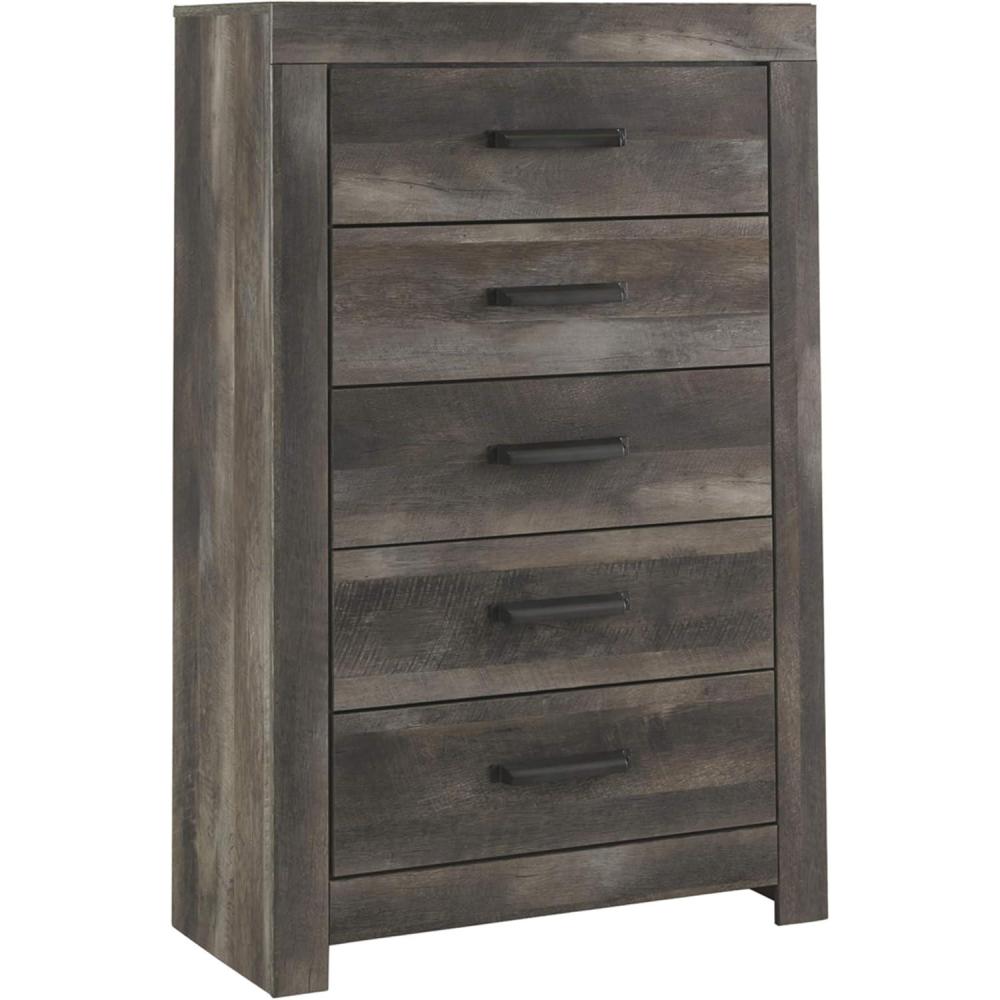 imageSignature Design by Ashley Wynnlow Weathered Rustic Plank 5 Drawer Chest of Drawers Gray