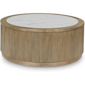 Signature Design by Ashley Camdill Casual Coffee Table with Faux Marble Tabletop and Casters, Light Brown & White(Coffee Table)