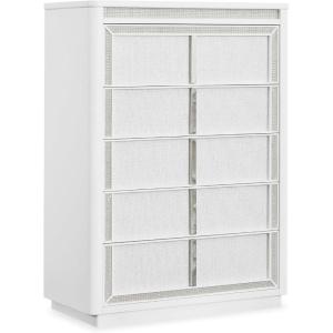 Signature Design by Ashley Chalanna Contemporary Chest of Drawers with Felt-Lined Top Drawer, LED Lighting and Glamorous Details, White