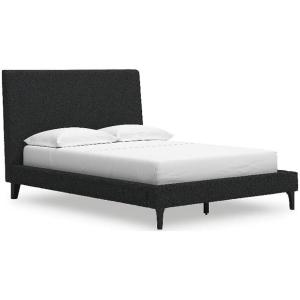 Signature Design by Ashley Cielden Contemporary Queen Upholstered Platform Bed with Wood Roll Slats, No Box Spring Needed, Gray(Black)
