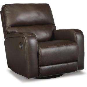 Signature Design by Ashley Emberla Contemporary Leather Match Manual Swivel Glider Rocker Recliner, Dark Brown