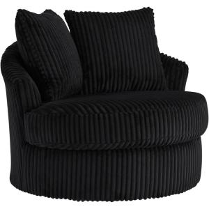 Signature Design by Ashley Gramwell Casual Swivel Chair with Throw Pillows, Flared Arms and Removable Cushions, Black(Black)