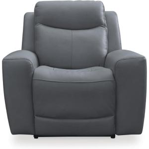 Signature Design by Ashley Mindanao Contemporary Leather Match Upholstered Power Recliner with Adjustable Headrest, Gray
