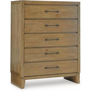 Signature Design by Ashley Sherbana Casual 5-Drawer Chest of Drawers with Safety Stop and Felt-Lined Top Drawer, Light Brown