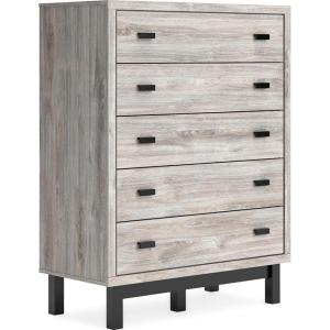 Signature Design by Ashley Vessalli Contemporary 5 Drawer Chest with Safety Stop for Bedroom, Light Gray & Black(5 Drawer Chest)