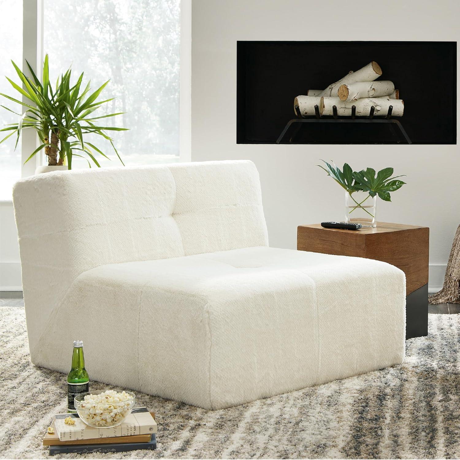 imageSignature Design by Ashley Brettner Coastal Faux Fur Tufted Upholstered Armless Accent Chair with NonSkid Legs White