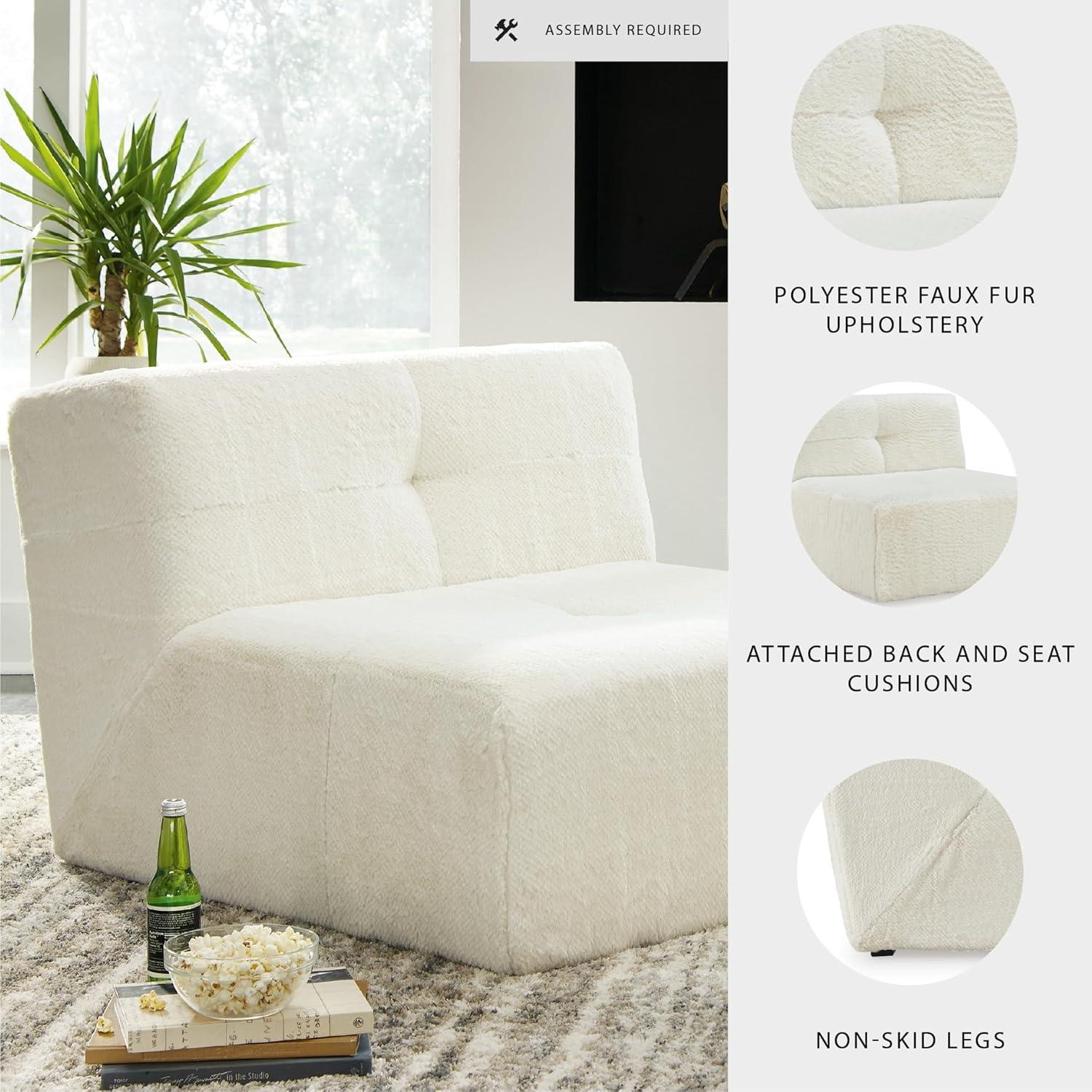 imageSignature Design by Ashley Brettner Coastal Faux Fur Tufted Upholstered Armless Accent Chair with NonSkid Legs White