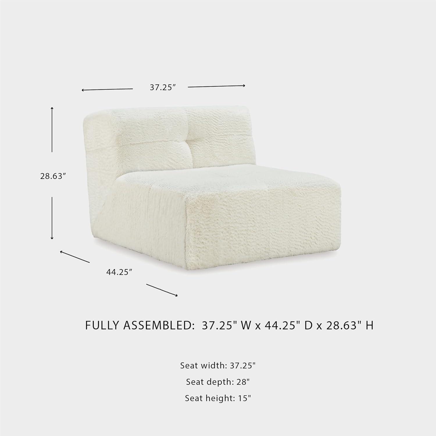 imageSignature Design by Ashley Brettner Coastal Faux Fur Tufted Upholstered Armless Accent Chair with NonSkid Legs White