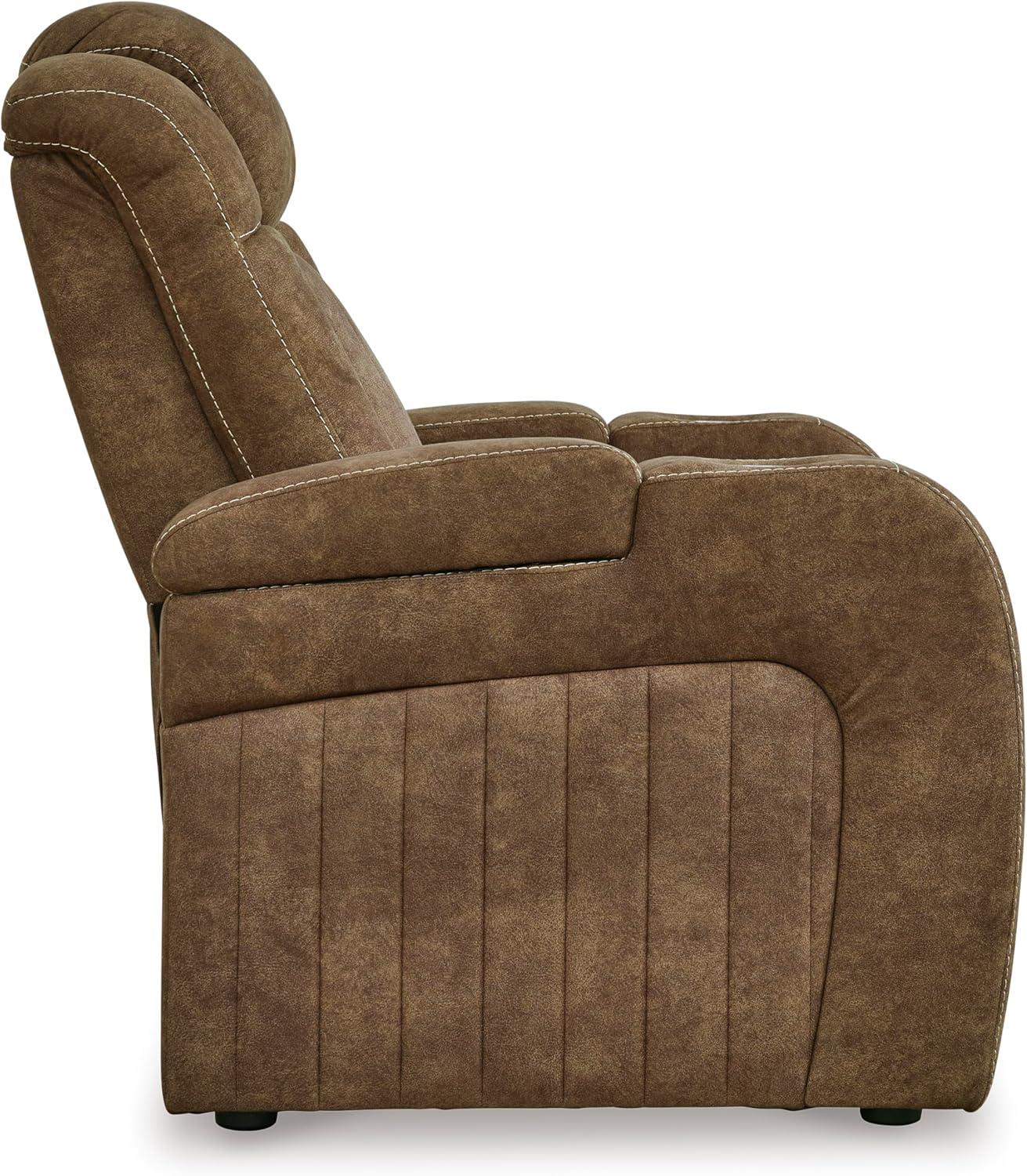 imageSignature Design by Ashley Caveman Den Modern Faux Leather Wall Hugger Power Recliner with Adjustable Headrest Storage Wireless USB Ports and LED Lights BlackBrown