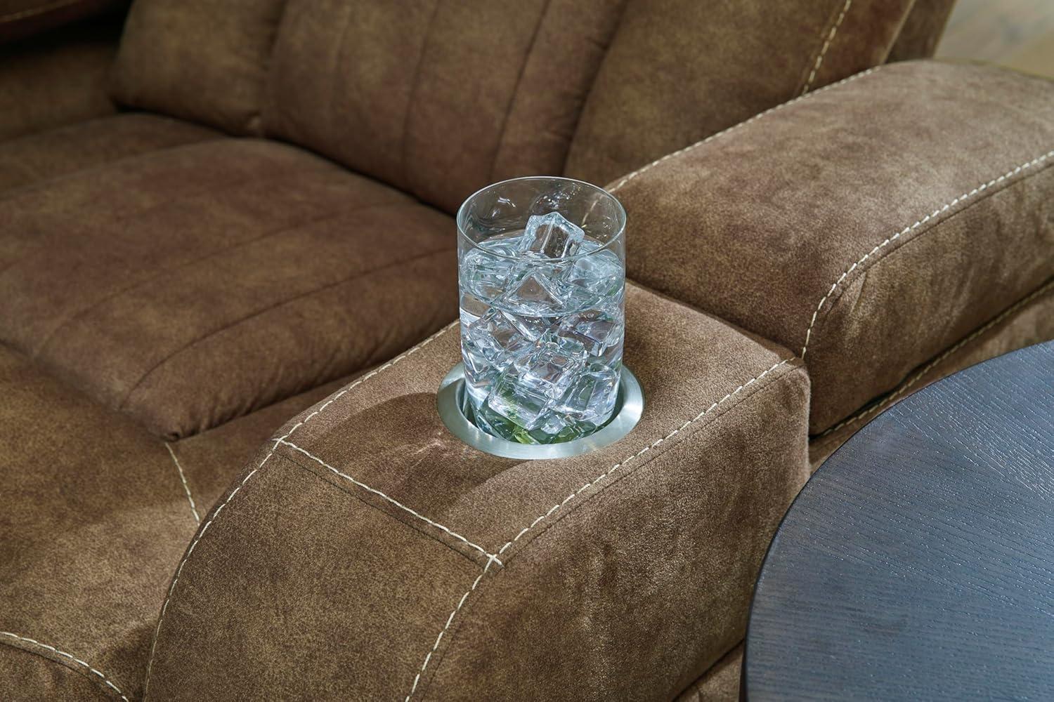 imageSignature Design by Ashley Caveman Den Modern Faux Leather Wall Hugger Power Recliner with Adjustable Headrest Storage Wireless USB Ports and LED Lights BlackBrown