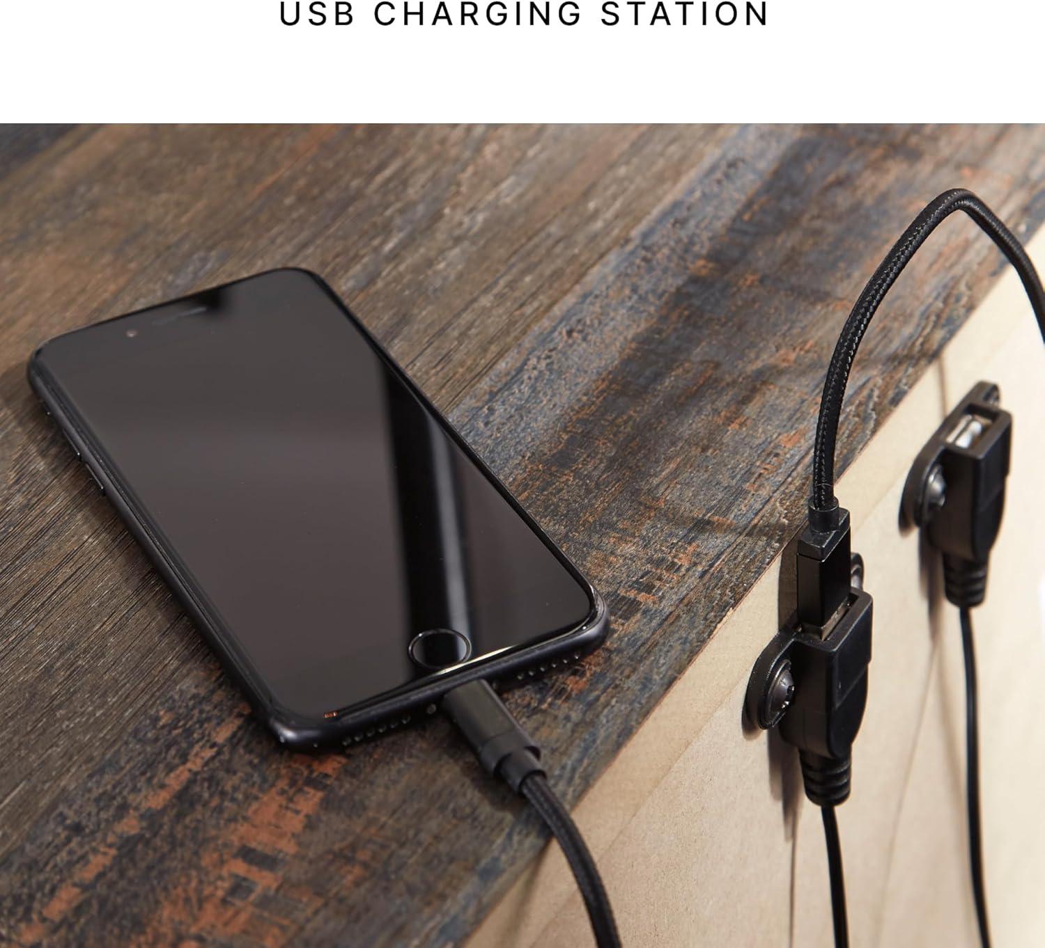 imageSignature Design by Ashley Caveman Den Modern Faux Leather Wall Hugger Power Recliner with Adjustable Headrest Storage Wireless USB Ports and LED Lights BlackBrown