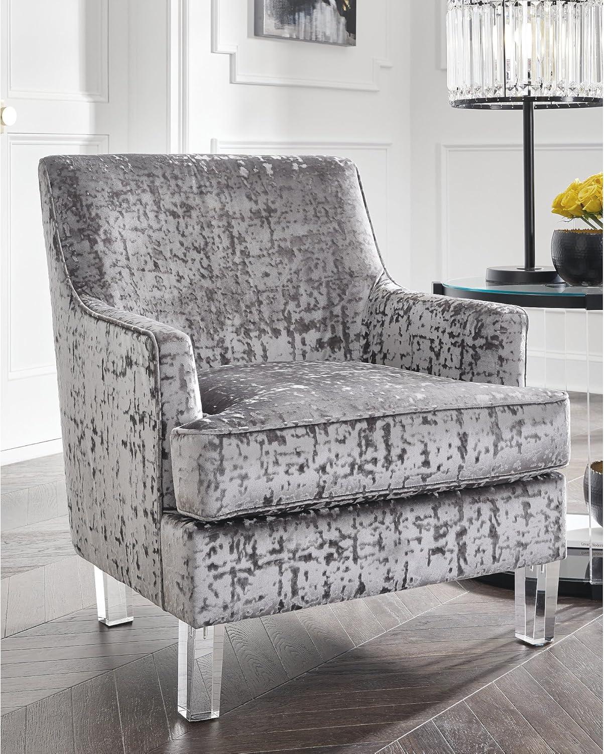 imageSignature Design by Ashley Gloriann Crushed Velvet Glam Accent Chair with Acrylic Legs Charcoal GrayLight Gray