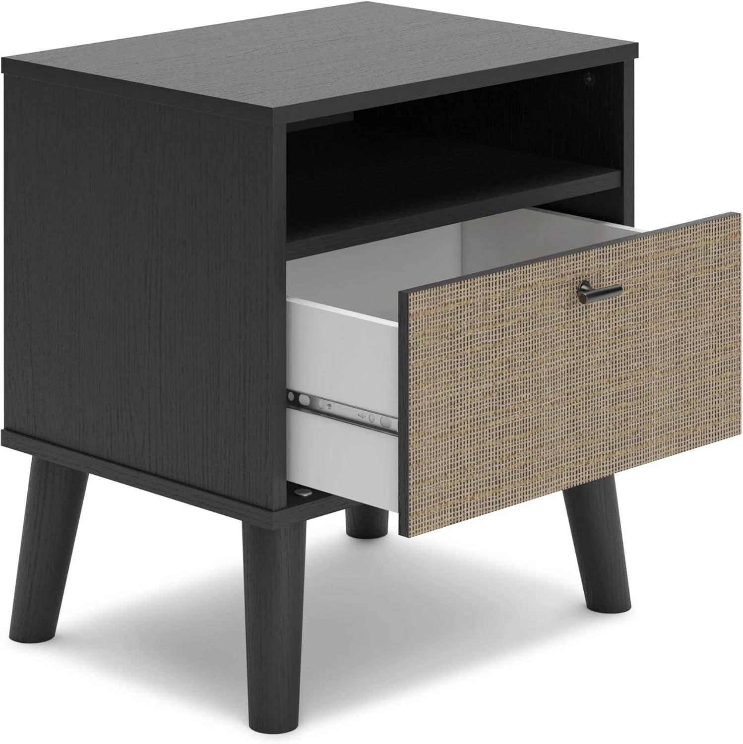imageSignature Design by Ashley Piperton 1 Drawer Night Stand Nightstand 2188quot Tall Black ampamp Light BrownRattan