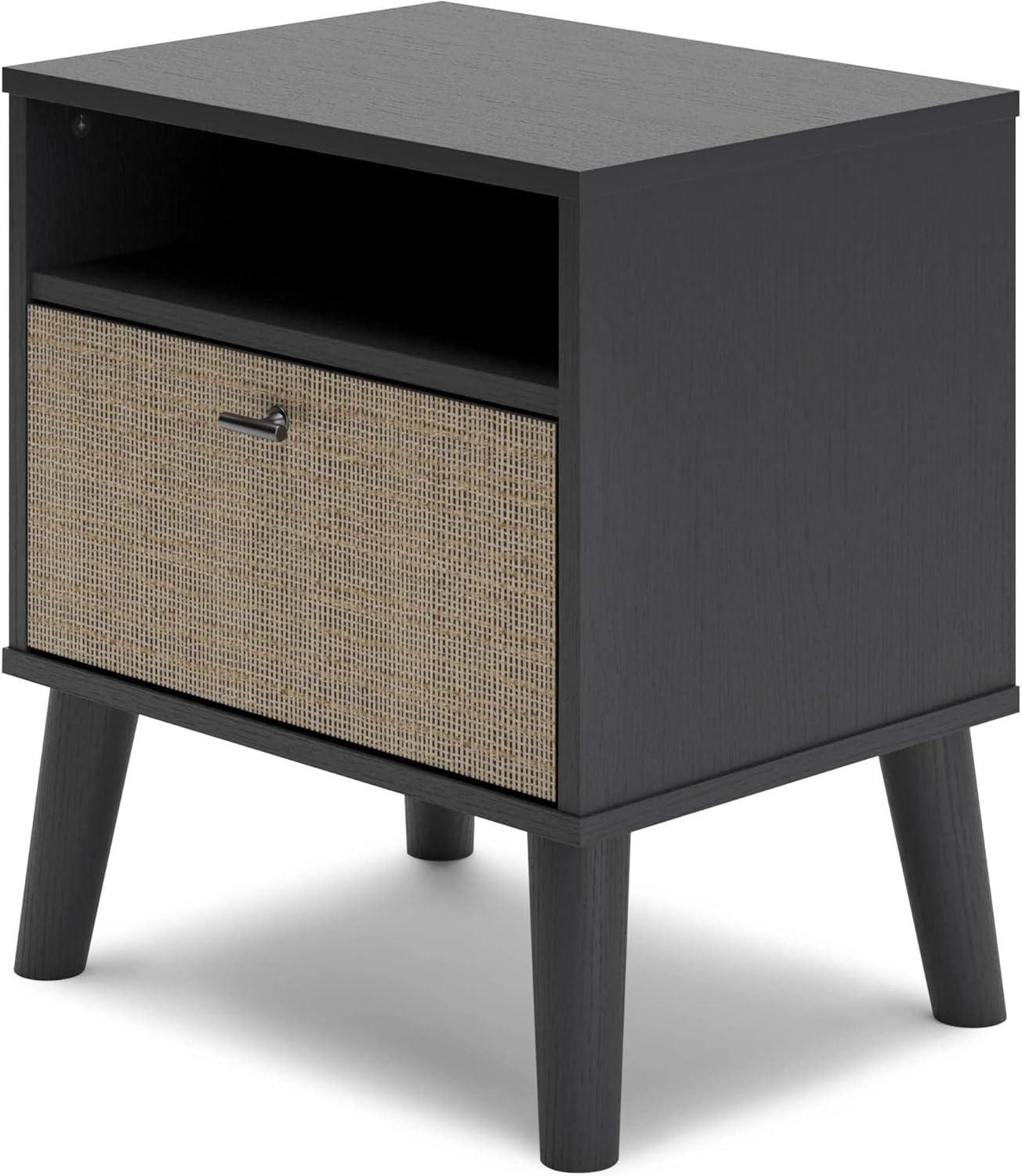 imageSignature Design by Ashley Piperton 1 Drawer Night Stand Nightstand 2188quot Tall Black ampamp Light BrownRattan